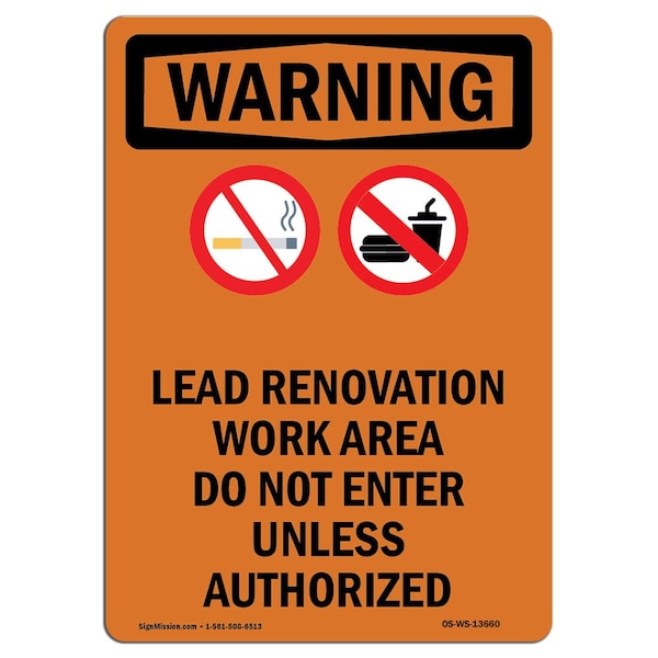 Safety Sign, OSHA WARNING, 5" Height, Lead Renovation, Portrait, 10PK